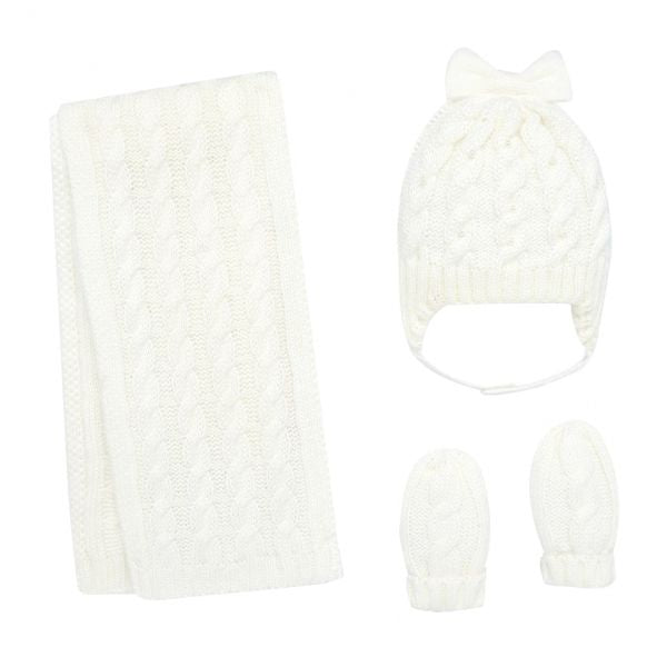 Infant Natural Knitted Hat, Scarf & Mittens