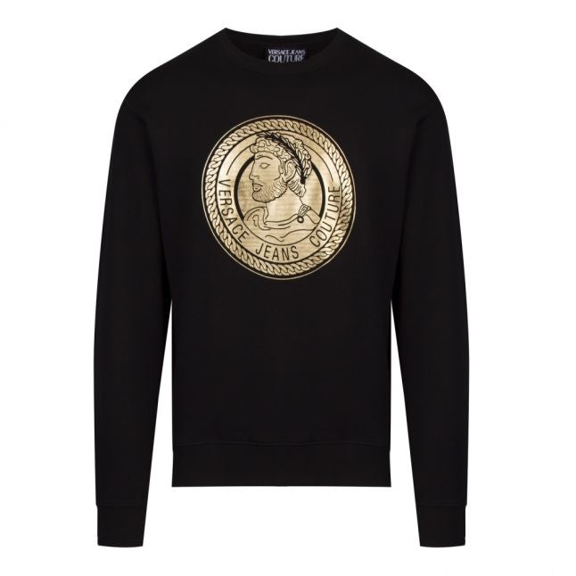 Mens Black Metallic Emblem Sweat Top