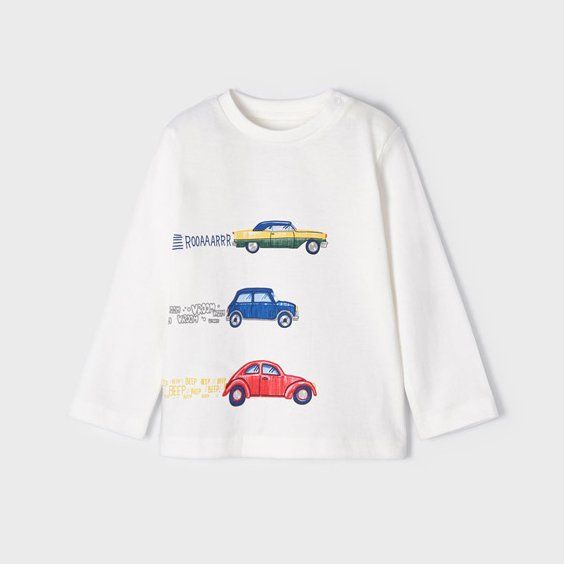 Boys Cream Car L/s t shirt