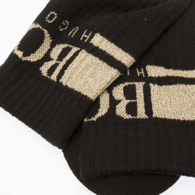 Mens Black/Gold Rib Logo Sports Socks