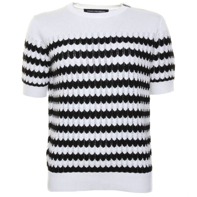 Womens Summer White & Black Zipped Chevron Crew Jumper