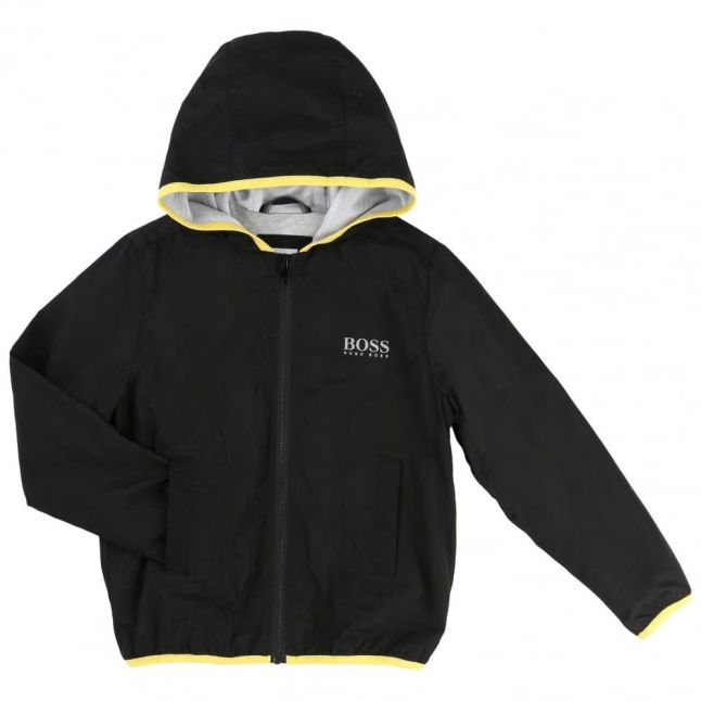 Boys Black Casual Branded Hooded Jacket