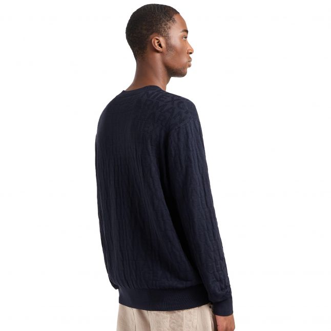 Mens Navy Lettering Crew Neck Knit