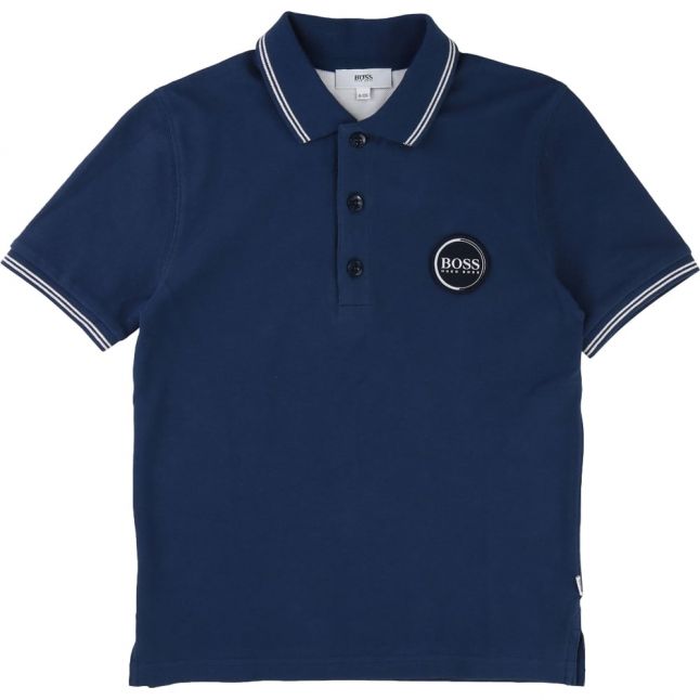 Boys Slate Blue Tipped Logo S/s Polo Shirt