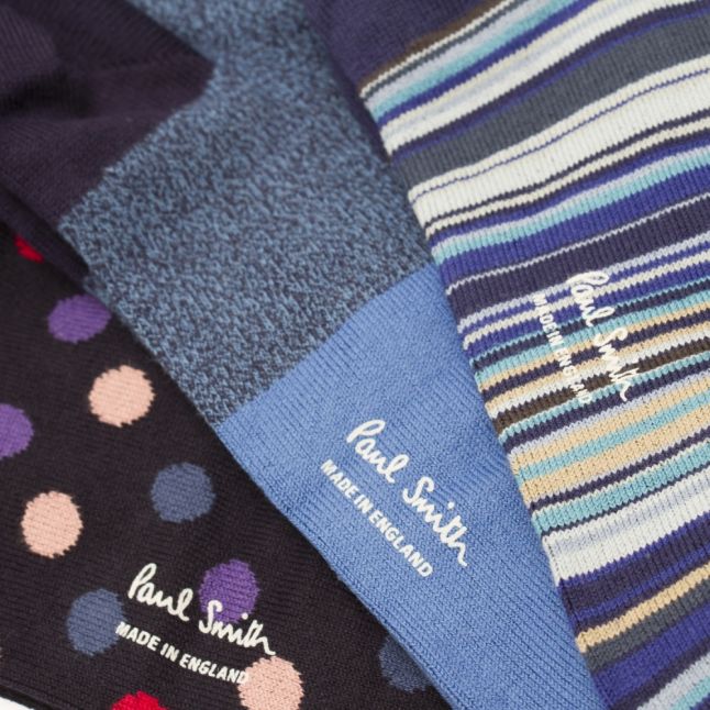 Mens Navy Stripe & Spots 3 Pack Socks