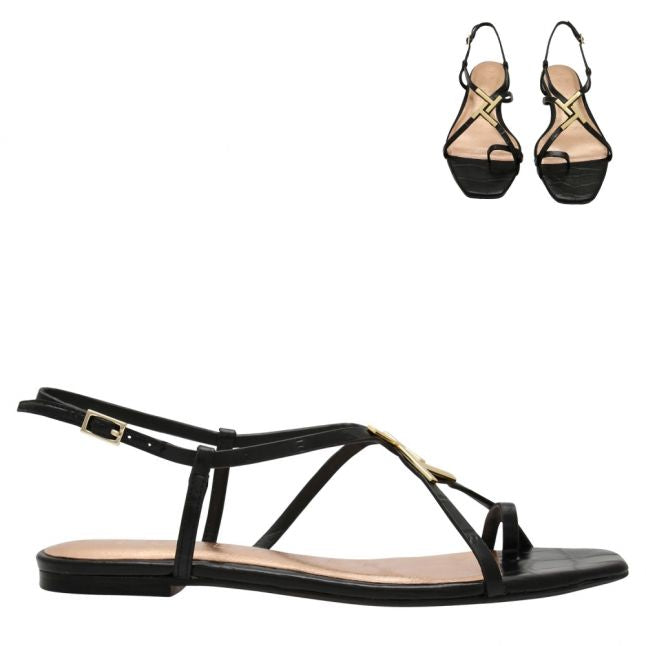 Womens Black Lerinna Strappy Flat Sandals