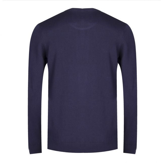 Mens Navy Branded Crew Knit Jumper