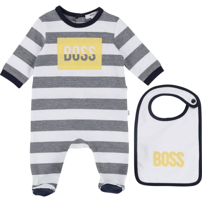 Baby Navy & White Stripe Babygrow & Bib