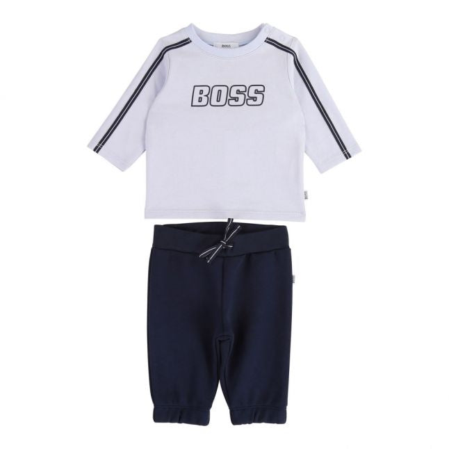 Baby Pale Blue Navy Logo L/s T Shirt & Pants Set