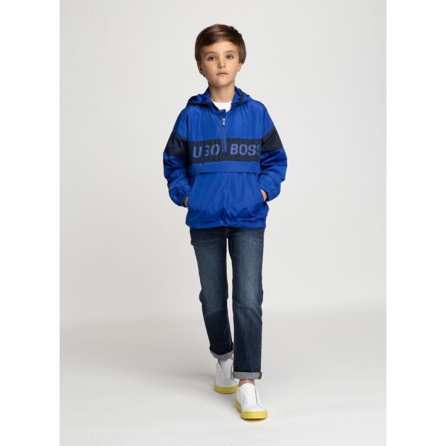 Boys Wave Blue Branded Overhead Packaway Jacket