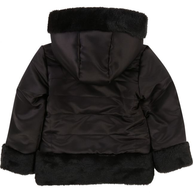 Girls Dark Grey Satin & Faux Fur Coat