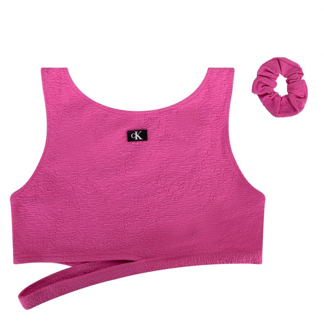 Womens Calvin Klein Bold Pink Monogram Texture Swim Crop Top