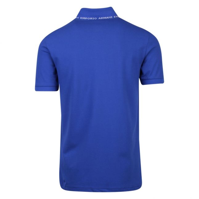 Mens Blue Branded Collar Trim S/s Polo Shirt