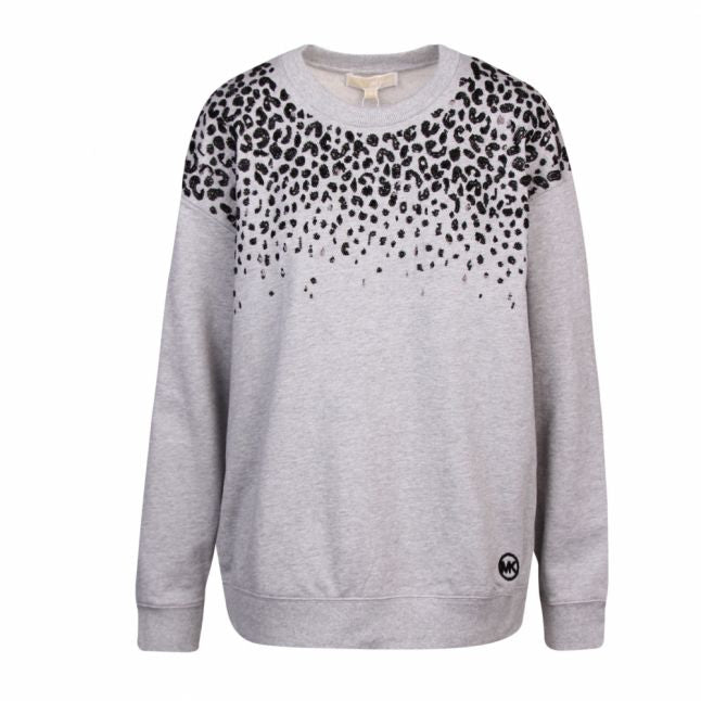 Womens Pearl Heather Leopard Crew Sweat Top