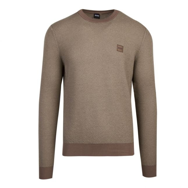 Casual Mens Khaki Kollege Wool Crew Knitted Jumper