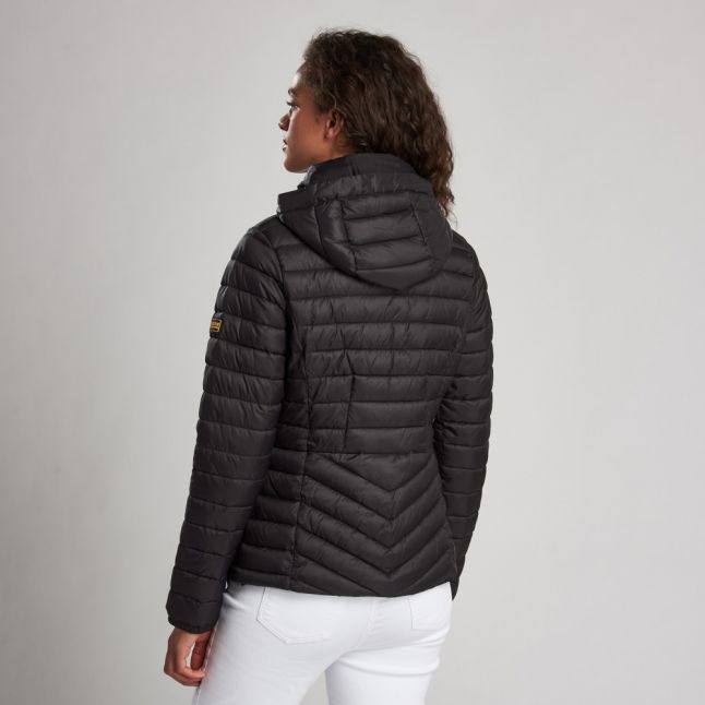 Womens Black Score Hooded Quilted Jacket