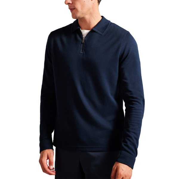 Mens Navy Karpol Regular Soft L/s Polo