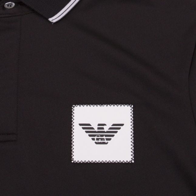 Mens Black Tipped Branded Patch S/s Polo Shirt