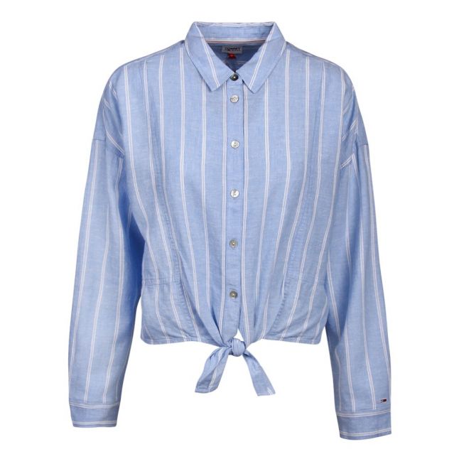 Womens Moderate Blue Relaxed Front Knot Shirt