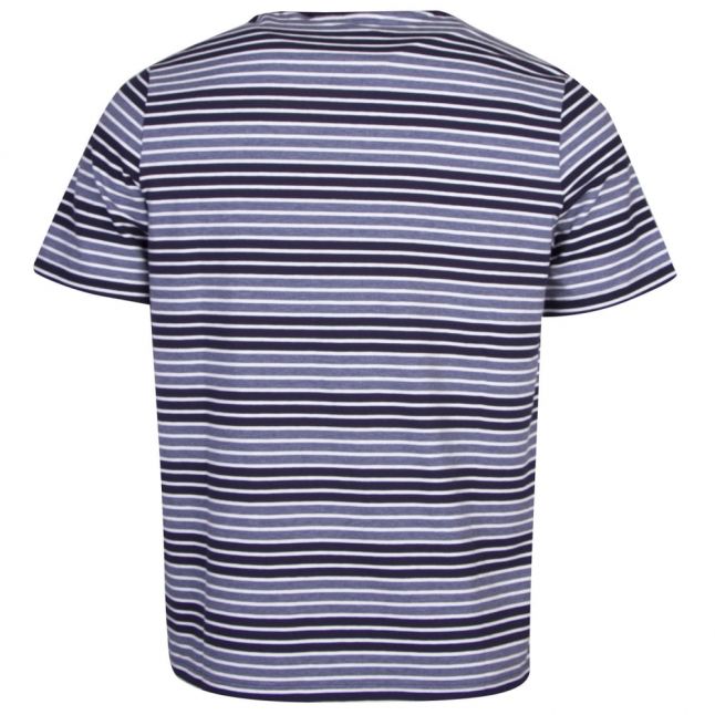 Mens Dark Blue Striped Pique S/s T Shirt