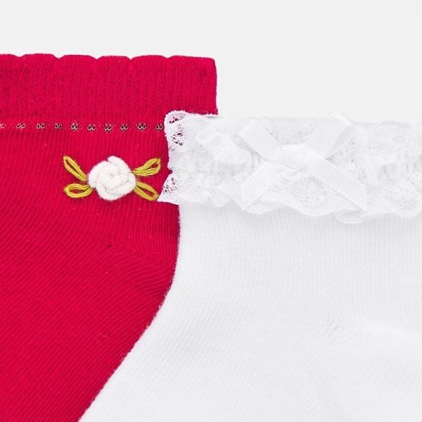 Infant Strawberry/White Frill & Flower 2 Pack Socks