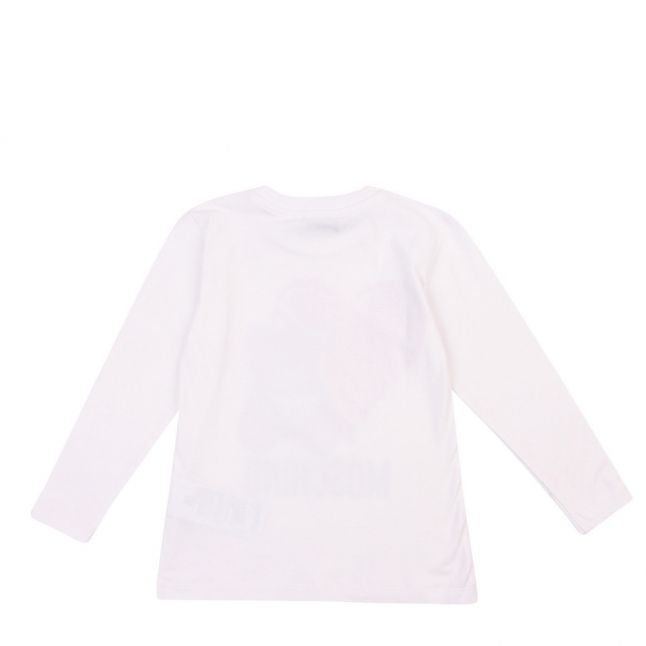 Girls Optical White Toy Glitter Heart L/s T Shirt