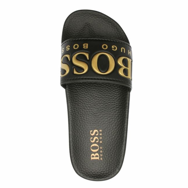 Boys Black/Gold Branded Slides (30-35)