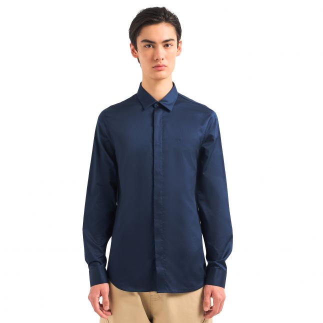 Mens Dark Blue Sateen L/s Shirt