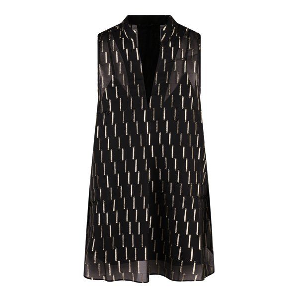 Womens Black/Gold Metallic Chiffon Sleeveless Blouse