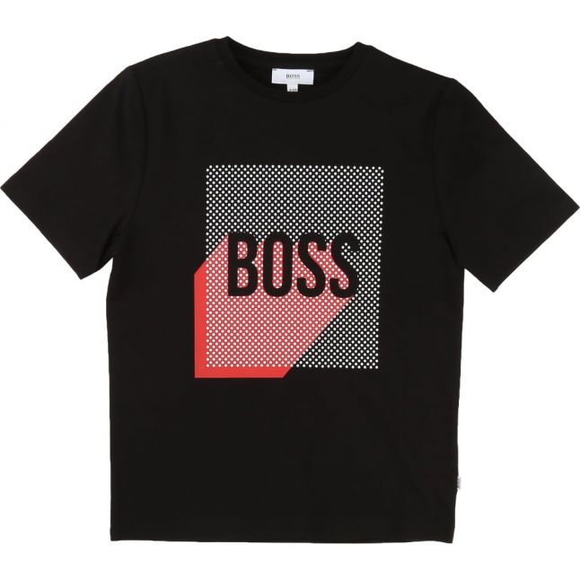 Boys Black Chest Logo Print L/s T Shirt