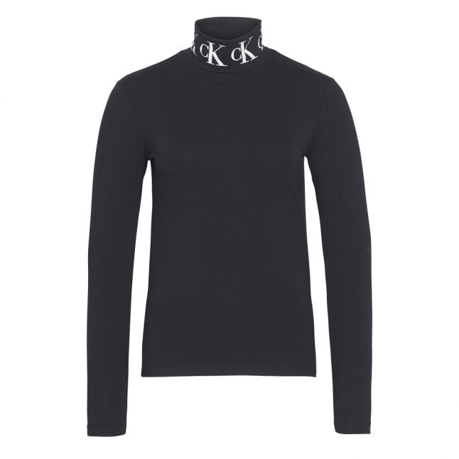 Womens CK Black Monogram Tape Roll Neck L/s T Shirt