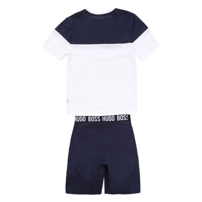 Boys White/Navy Branded Lounge T Shirt & Shorts Set