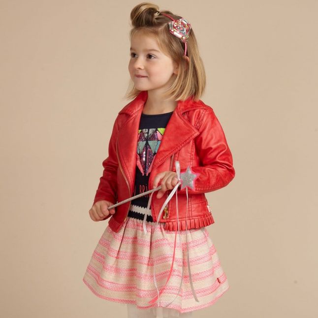 Girls Pink PU Frill Jacket