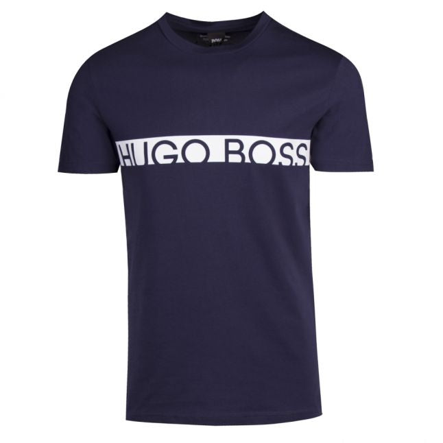 Mens Navy Logo Stripe Slim Fit Beach S/s T Shirt