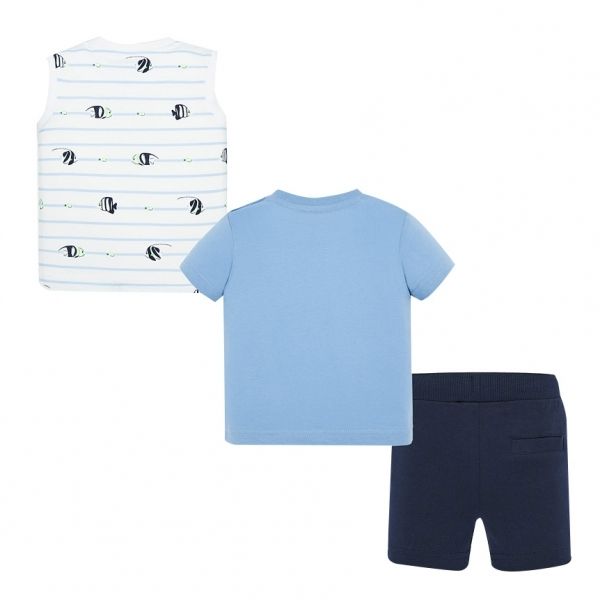 Infant Pale Blue S/s T Shirt, Vest & Shorts Set