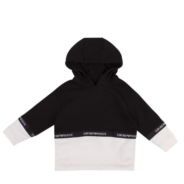 Boys Black Logo Tape Colour Block Hoodie