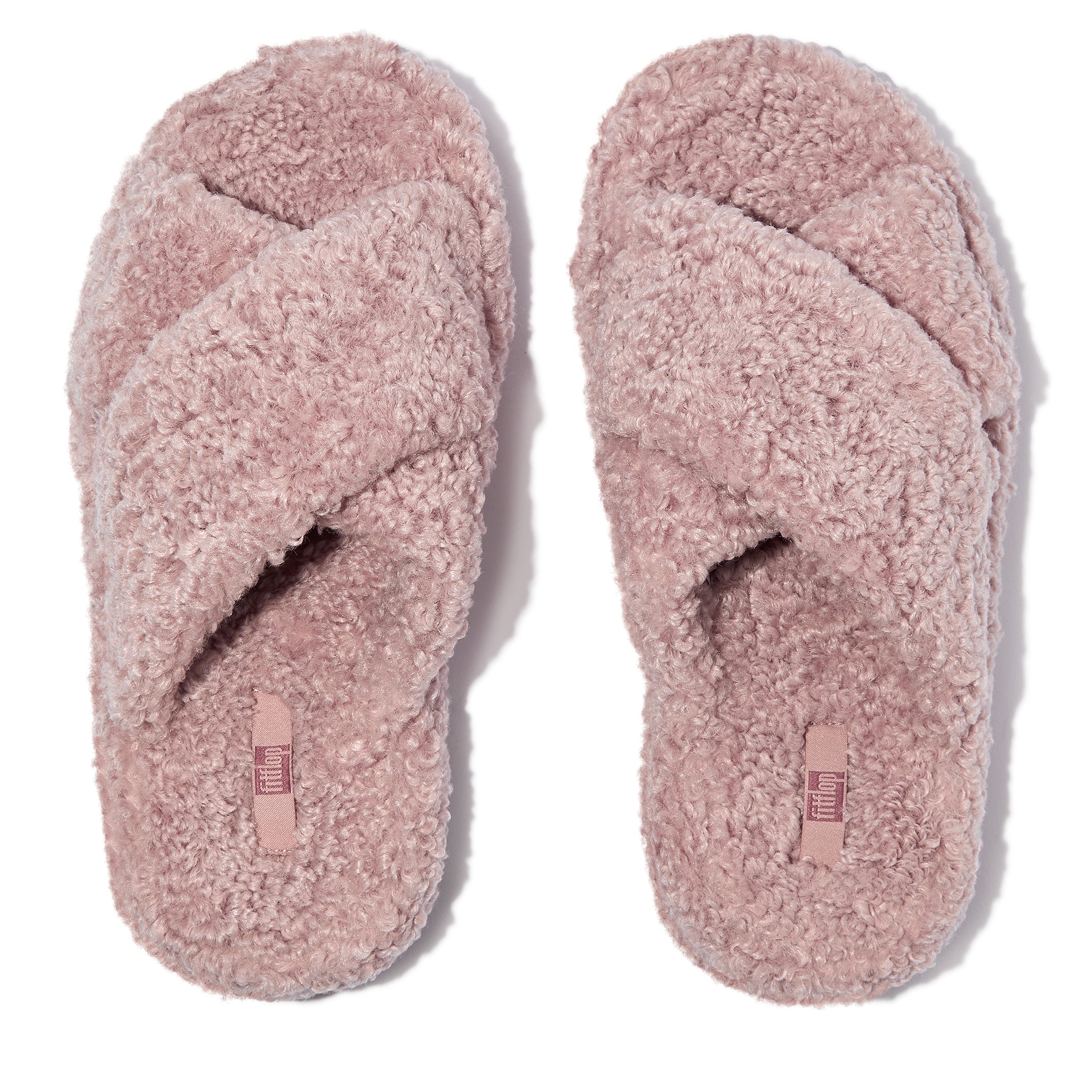 Womens Dusky Pink iQushion Teddy Cross Slides