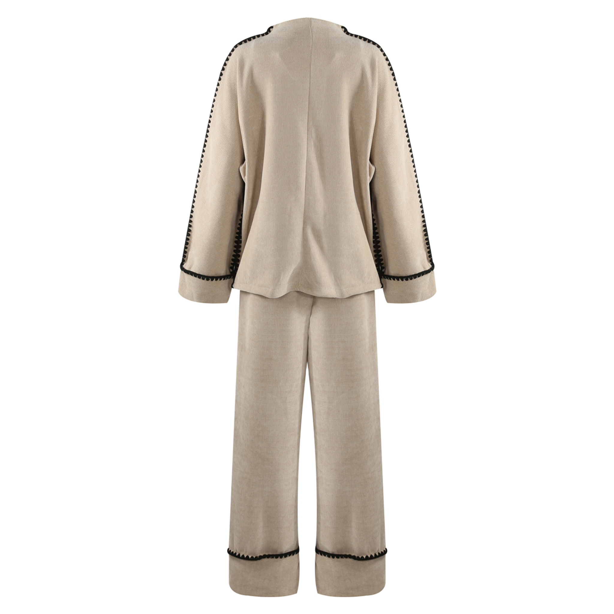 Womens Beige Contrast Seam Knitted Loungewear Set