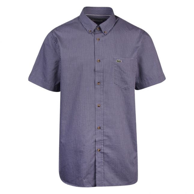 Mens Navy/Purple Small Check Cotton S/s Shirt