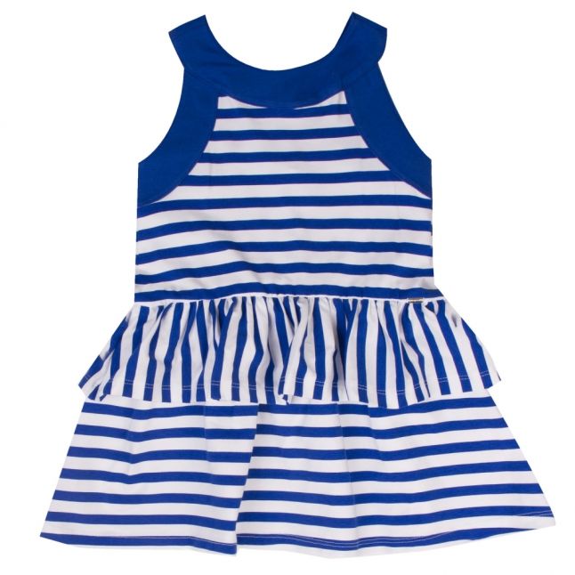 Girls Blue Stripe Ruffle Dress