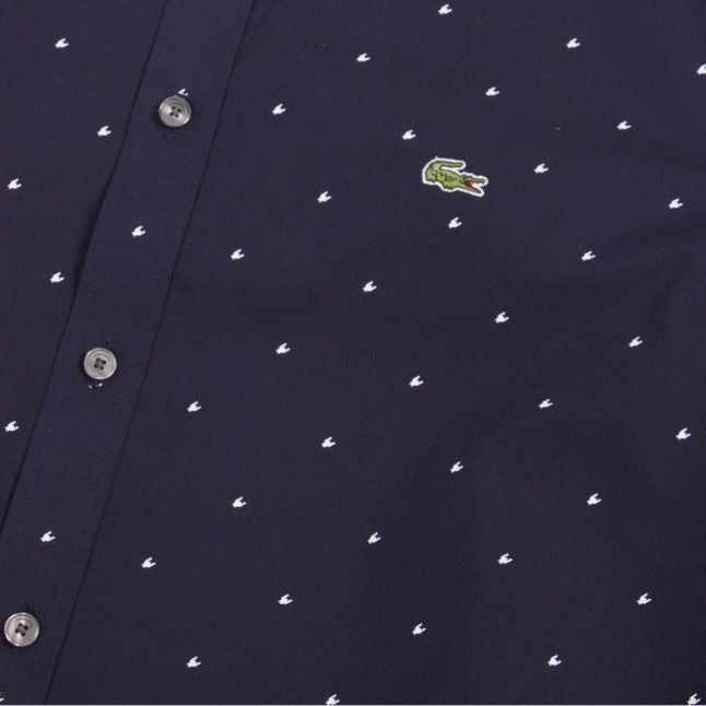 Mens Navy/White Printed Slim Fit L/s Shirt