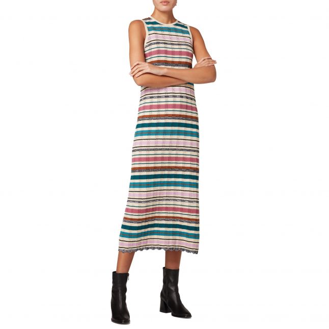 Womens	Multicolour Stripe Crochet Knitted Dress