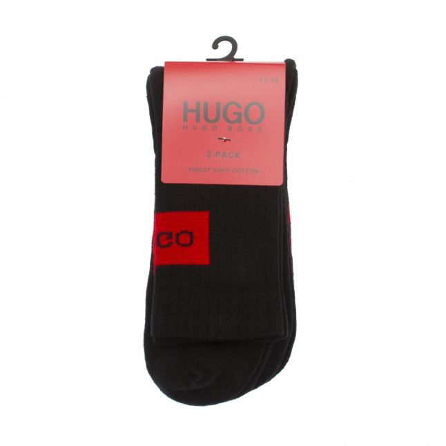 Mens Black Rib Back Logo 2 Pack Socks