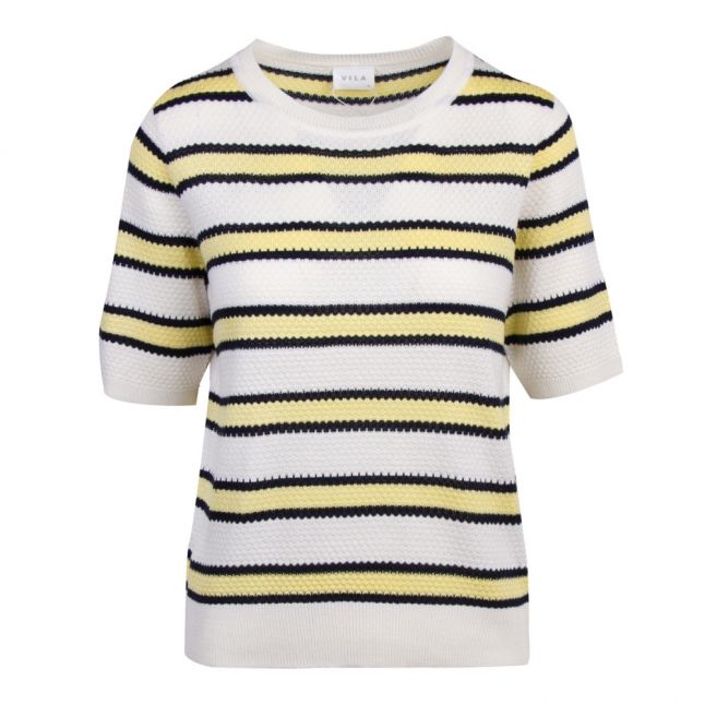 Womens White/Yellow Vimana Stripe S/s Knitted Top