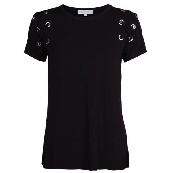 Womens Black Lace Arm S/s T Shirt