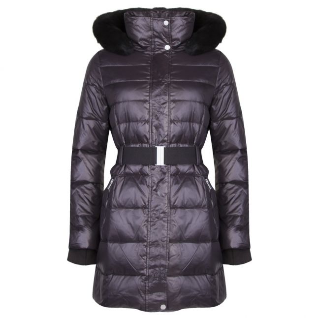 Womens Black Valerie Belted Down Hooded Coat