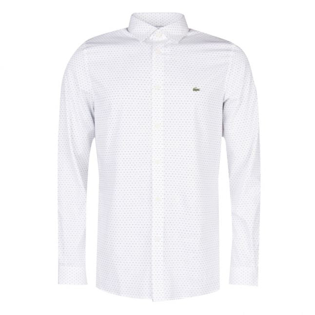 Mens White & Navy Micro Print Slim Fit L/s Shirt