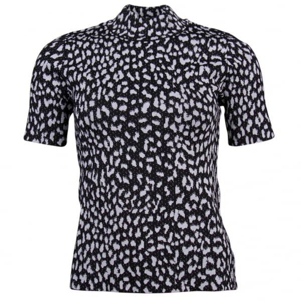 Womens Black Lurex Animal Print Top