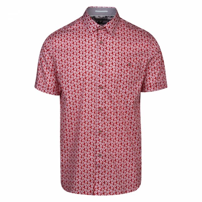 Mens Red Petalz Floral Print S/s Shirt