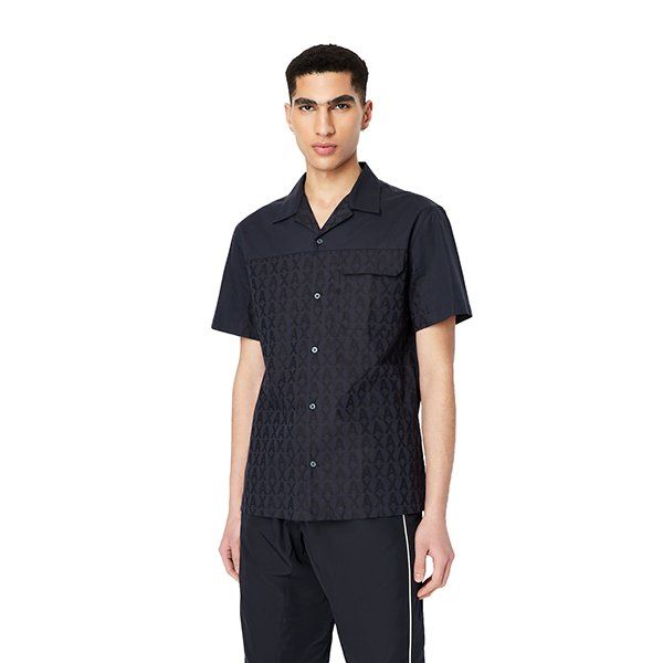 Mens Deep Navy/Black All Over Logo S/s Shirt